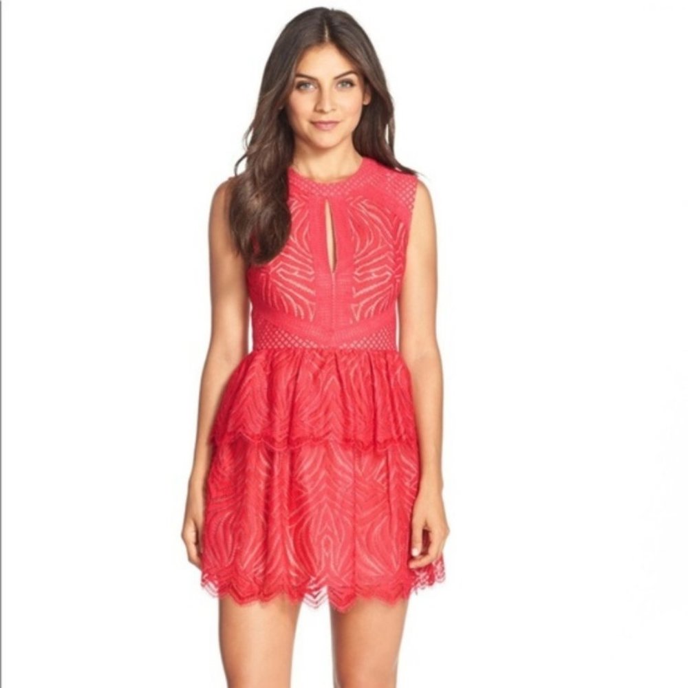BCBG MaxAzria Red Micailia Lace Fit & Flare Dress